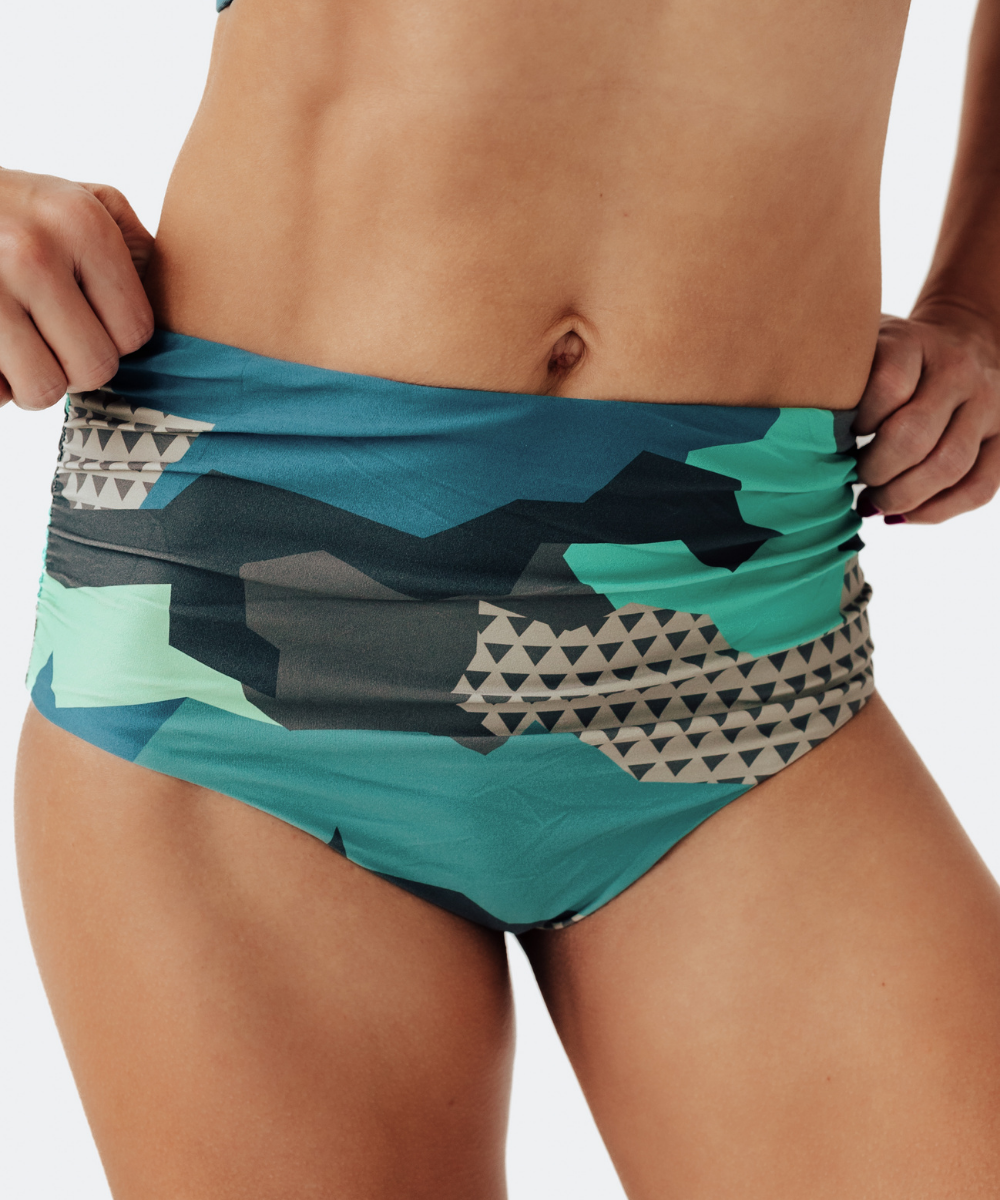 Matching Couple Swimwear Colorful Camo High Rise Bikini Bottom