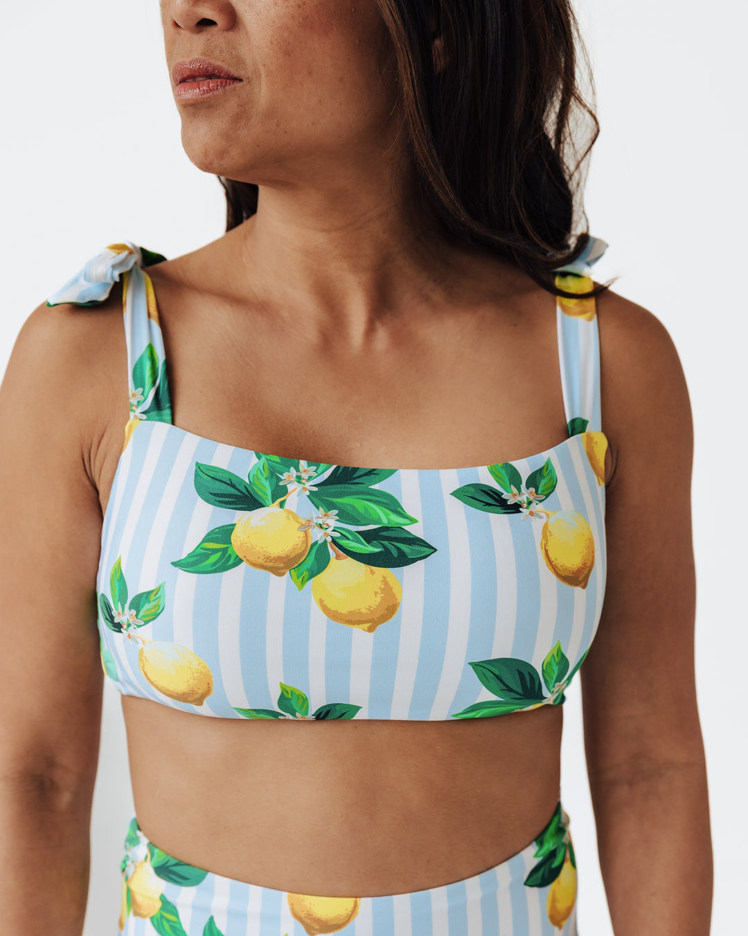 Navalora Swim Women's Amalfi Coast Inspired Lemon Tie Top Bandeau Bikini, Close Up View