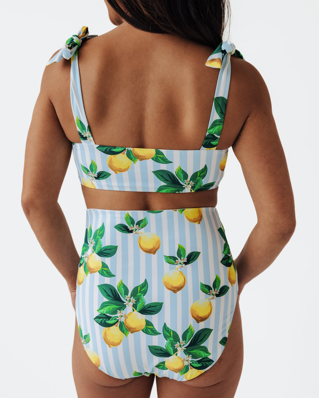 Navalora Swim Women's Amalfi Coast Inspired Lemon Tie Top Bandeau Bikini, Close Up Back View