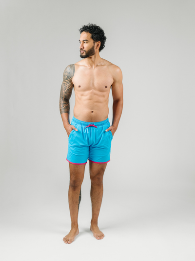 Navalora Men's Miami Vibes Blue and Pink Swim Shorts
