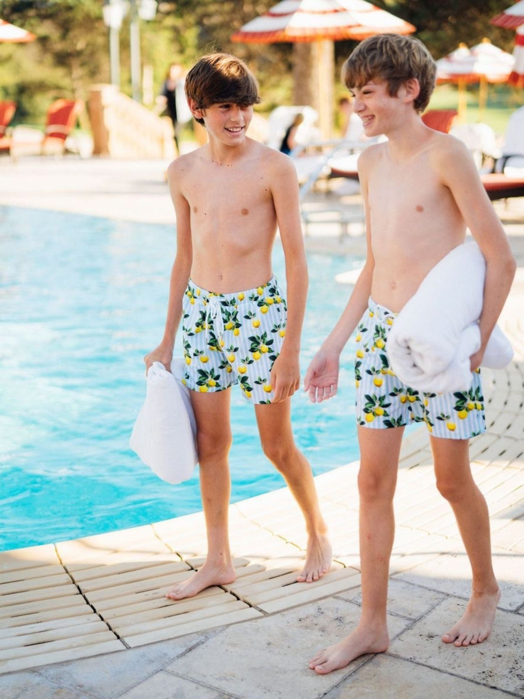 Navalora Swim Boy's Amalfi Coast Inspired Lemon Swim Shorts, Sibling Brother's Ready to Swim