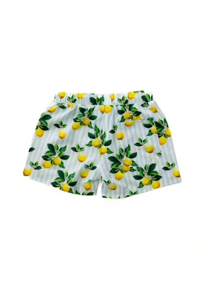 Navalora Swim Boy's Amalfi Coast Inspired Lemon Swim Shorts, Back Flat           Lay