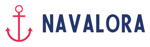 Navalora Logo in Navy Blue with a Red Anchor