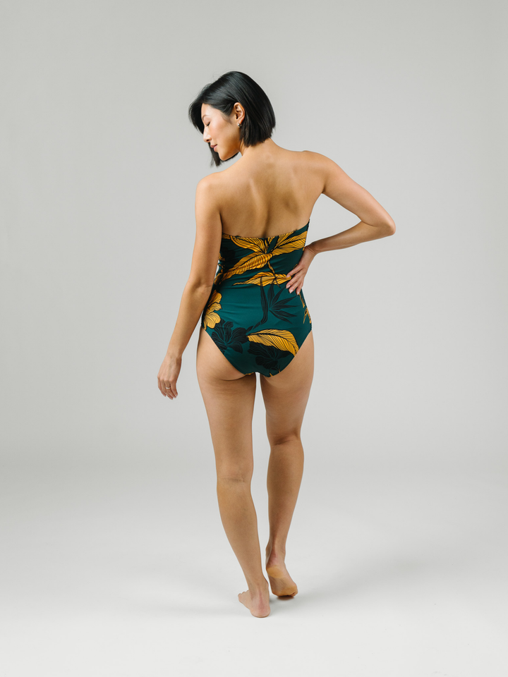 Women's Emerald Enchantment One Piece Swimsuit – women's swimwear, main image, Worn by  Model in Studio  Back Bodice Close Up Review with Straps Removed