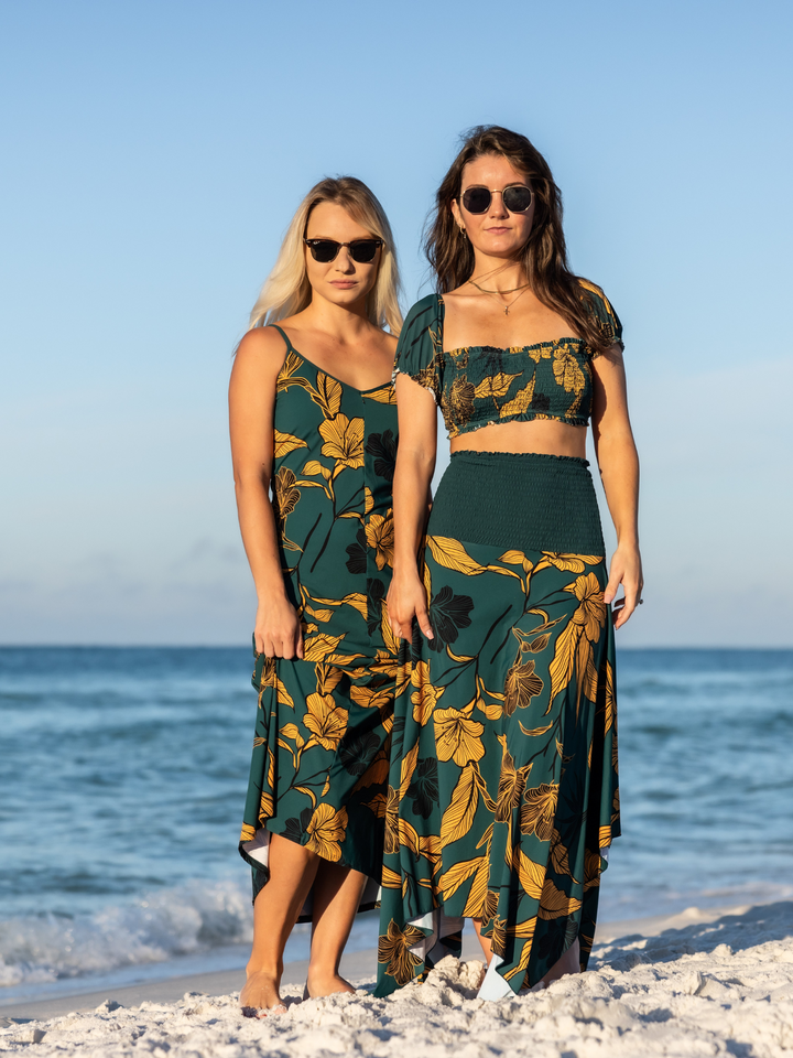 Women's Emerald Enchantment Underwire Bikini Top with Sleeves – women's swimwear, Worn by a woman on the Beach in Florida,  with the convertible dress as a skirt, Alternative View 2
