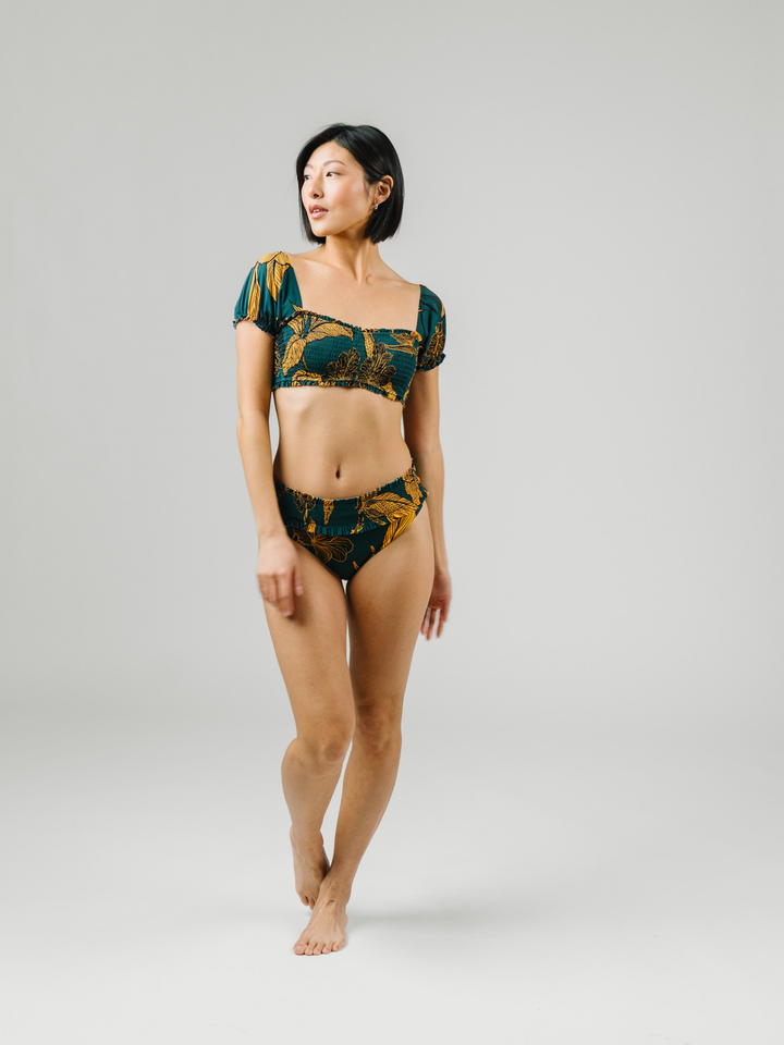 Women's Emerald Enchantment Underwire Bikini Top with Sleeves – women's swimwear, Worn by a model in studio