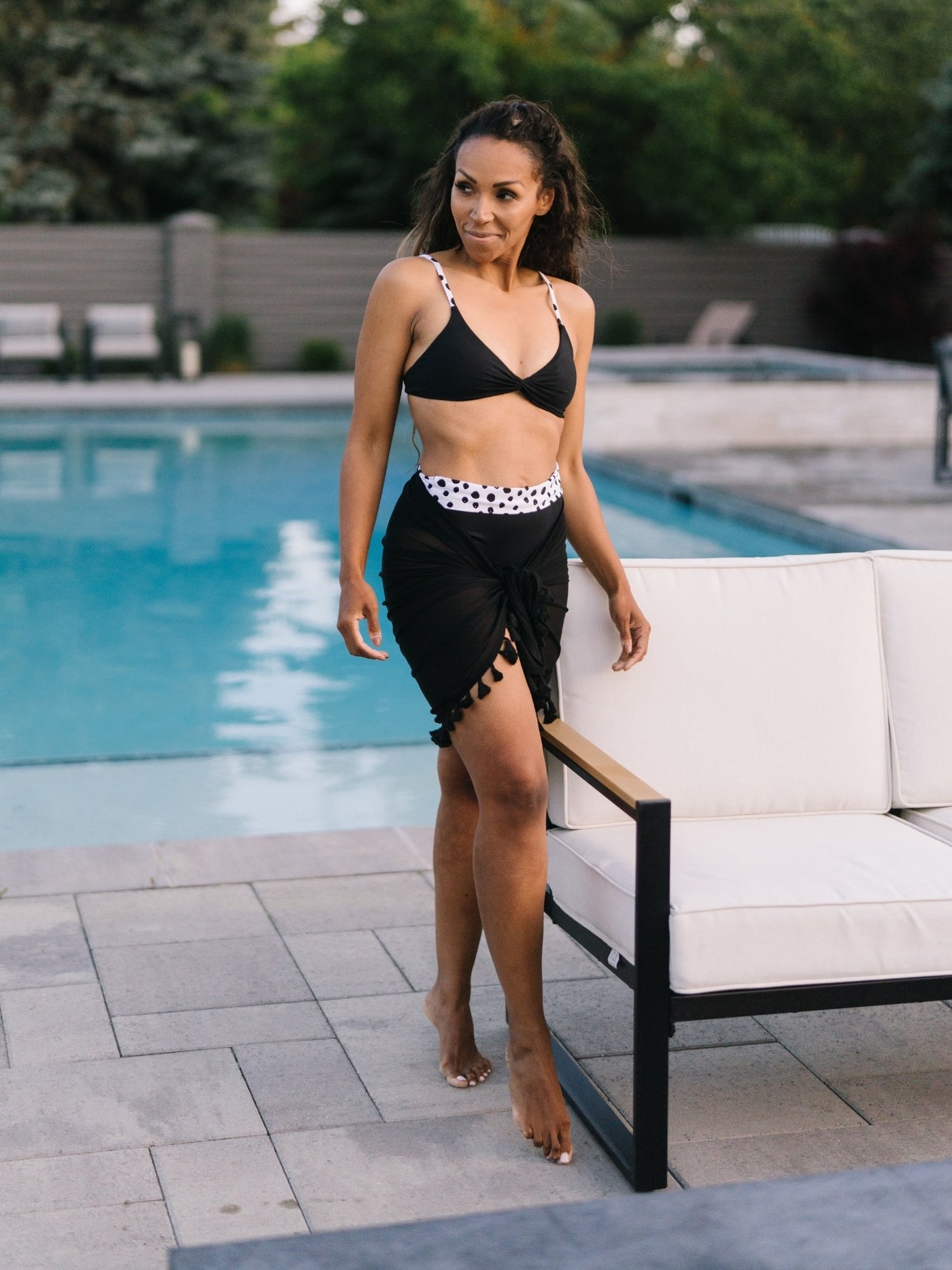 Navalora Matching Swimsuits Women's Dalmatians on Vacation Black and White Twist String Bikini Top