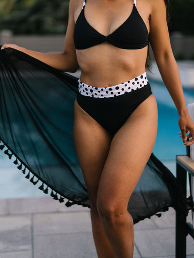 Navalora Matching Swimsuits Women's Dalmatians on Vacation Black and White Sporty Bikini Bottom