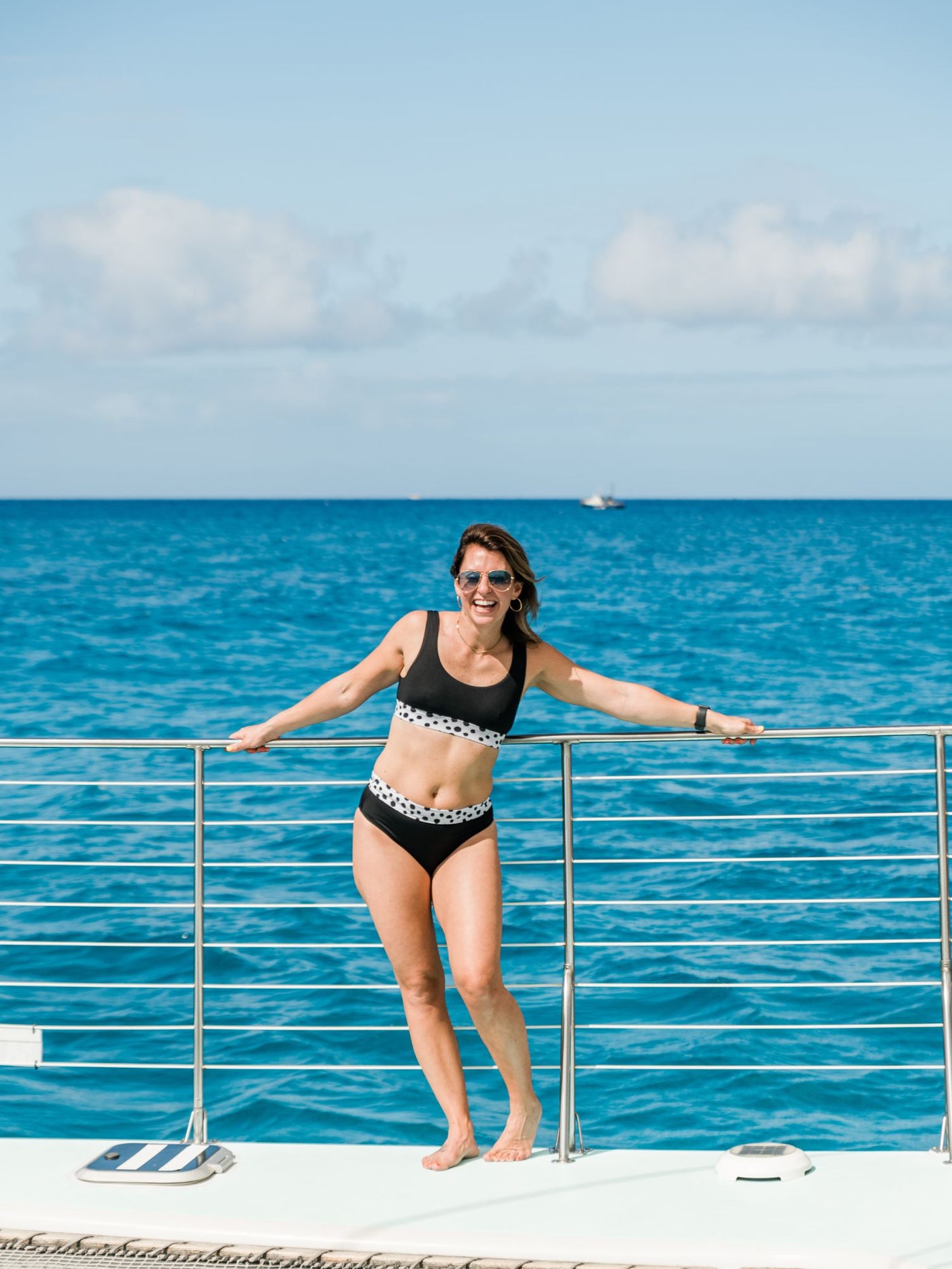 Navalora Matching Swimsuits Women's Dalmatians on Vacation Black and White Sporty Bikini Top