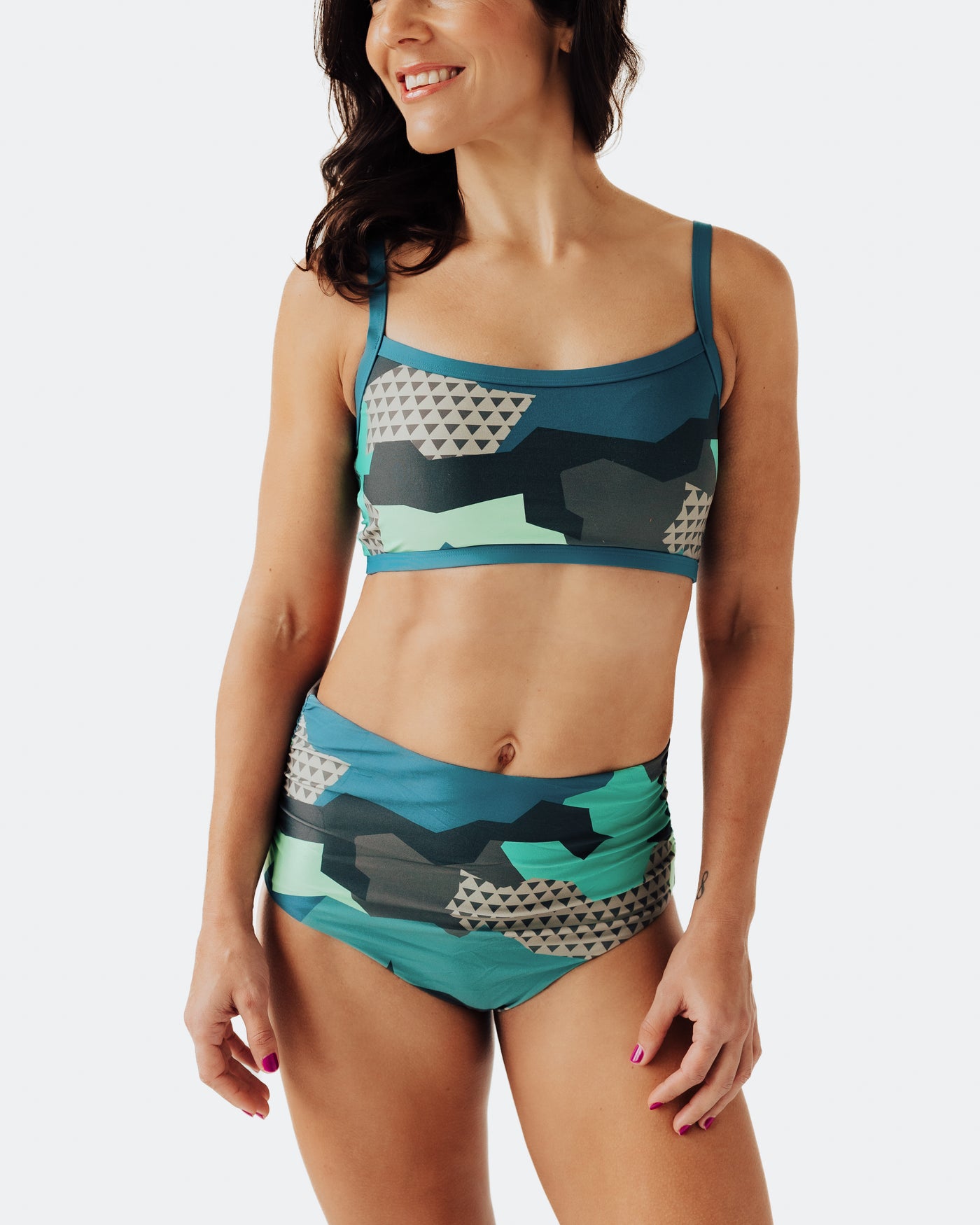 Women's Colorful Camo Sporty Swim Bikini Top
